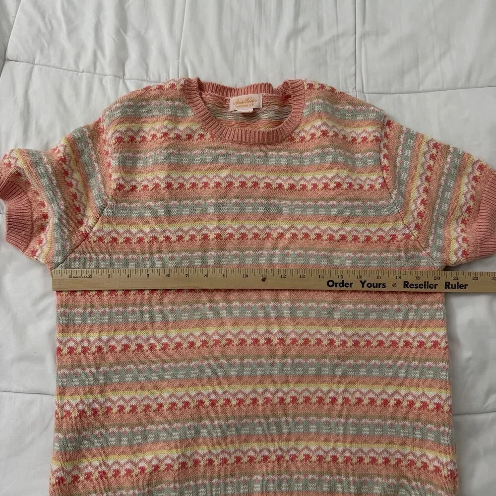 Brooks Brothers Womens XL Fair Isle Knit Sweater‎ Top Pink Cotton Short Sleeve